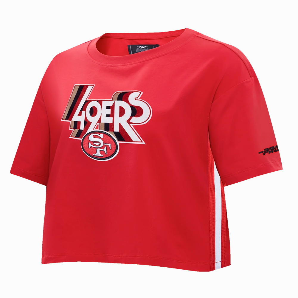 NFL SAN FRANCISCO 49ERS RETRO ELEVATION WOMEN'S SINGLE JERSEY BOXY TEE (RED)