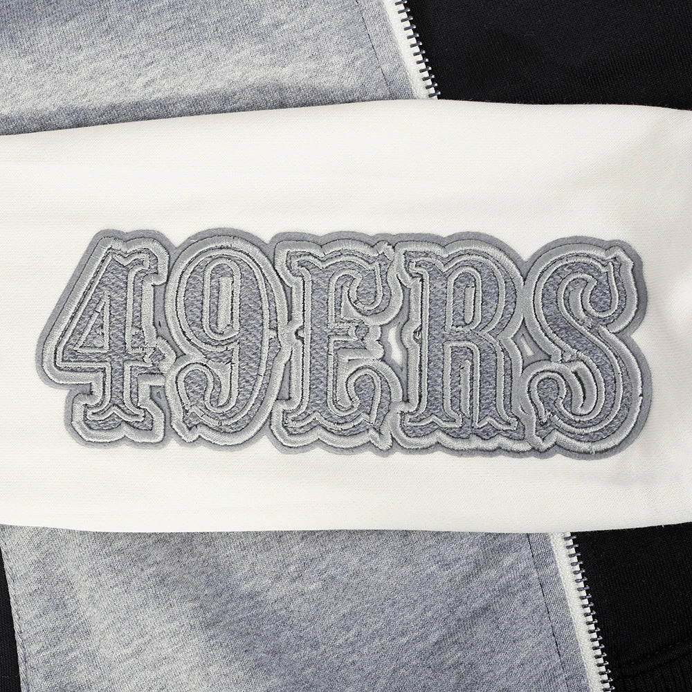 NFL SAN FRANCISCO 49ERS REVERSE FRENCH TERRY WOMEN'S COLOR BLOCK FLEECE FULL ZIP HOODIE (BLACK/GRAY/EGGSHELL)