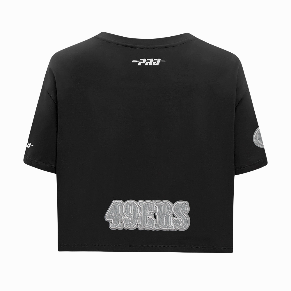 NFL SAN FRANCISCO 49ERS REVERSE FRENCH TERRY WOMEN'S SINGLE JERSEY BOXY TEE (BLACK)