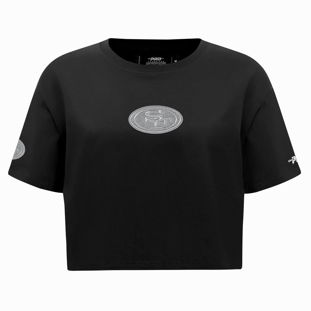 NFL SAN FRANCISCO 49ERS REVERSE FRENCH TERRY WOMEN'S SINGLE JERSEY BOXY TEE (BLACK)