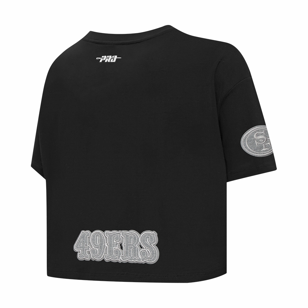 NFL SAN FRANCISCO 49ERS REVERSE FRENCH TERRY WOMEN'S SINGLE JERSEY BOXY TEE (BLACK)