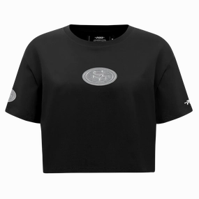 NFL SAN FRANCISCO 49ERS REVERSE FRENCH TERRY WOMEN'S SINGLE JERSEY BOXY TEE (BLACK)