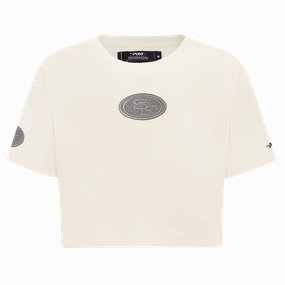 NFL SAN FRANCISCO 49ERS REVERSE FRENCH TERRY WOMEN'S SINGLE JERSEY BOXY TEE (EGGSHELL)