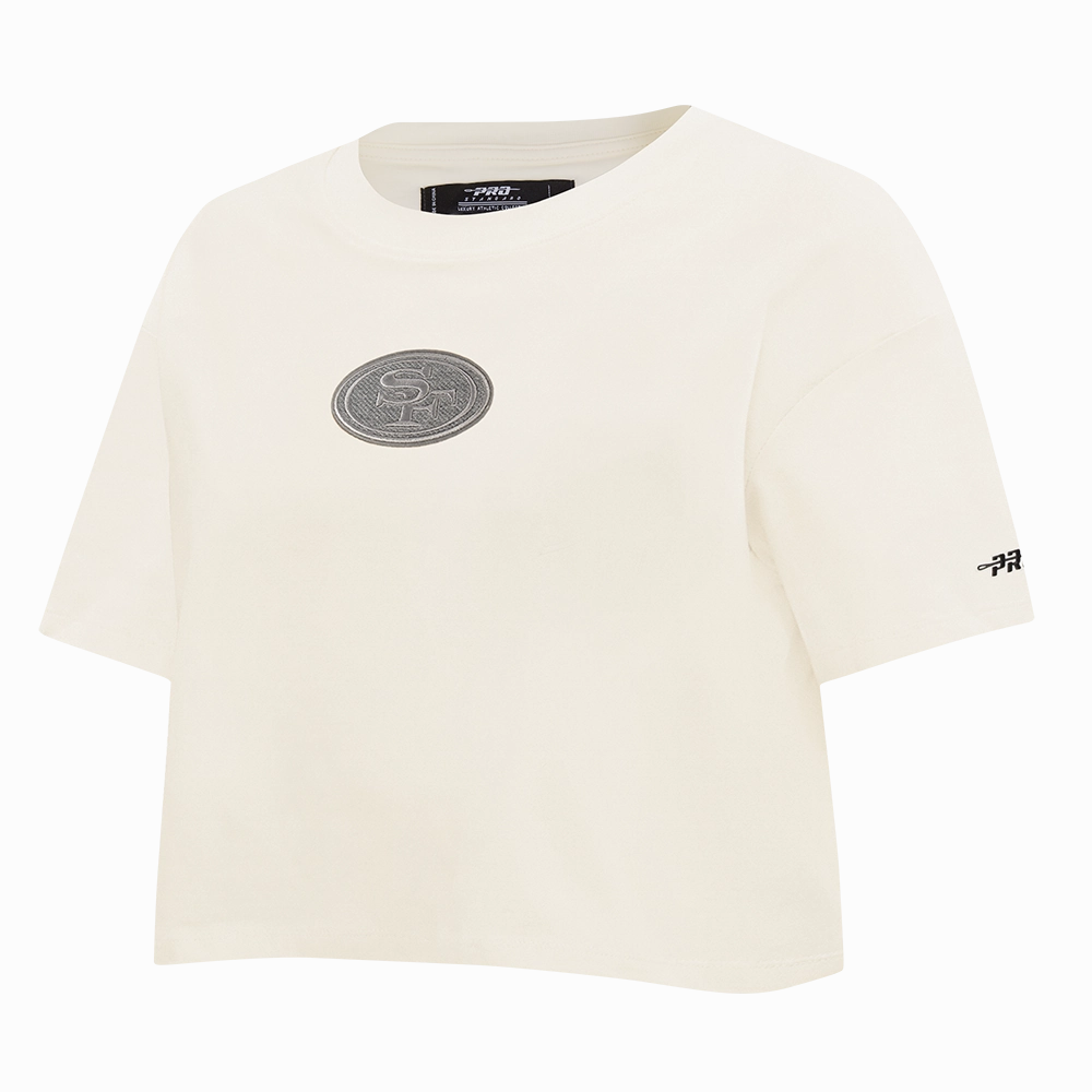 NFL SAN FRANCISCO 49ERS REVERSE FRENCH TERRY WOMEN'S SINGLE JERSEY BOXY TEE (EGGSHELL)