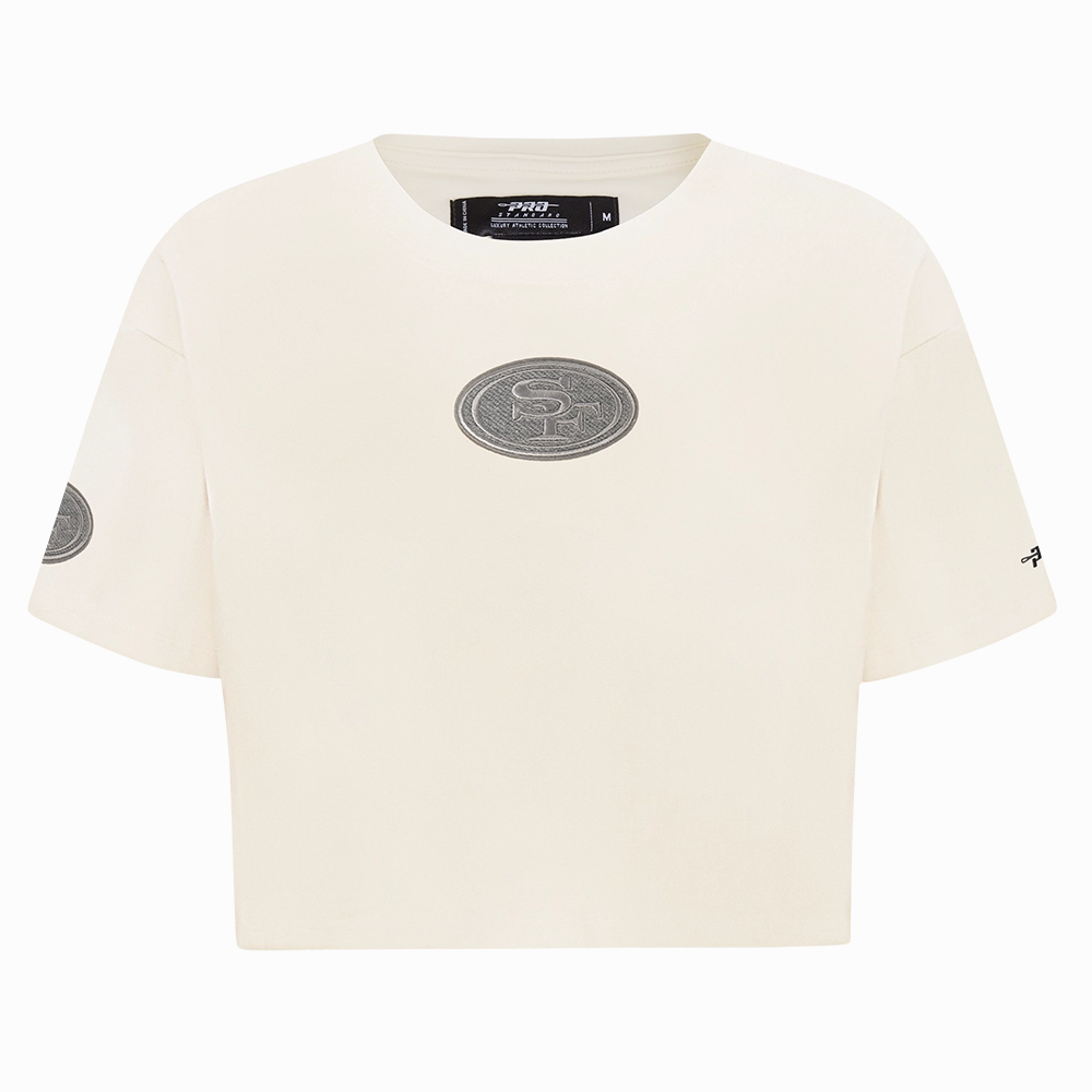NFL SAN FRANCISCO 49ERS REVERSE FRENCH TERRY WOMEN'S SINGLE JERSEY BOXY TEE (EGGSHELL)