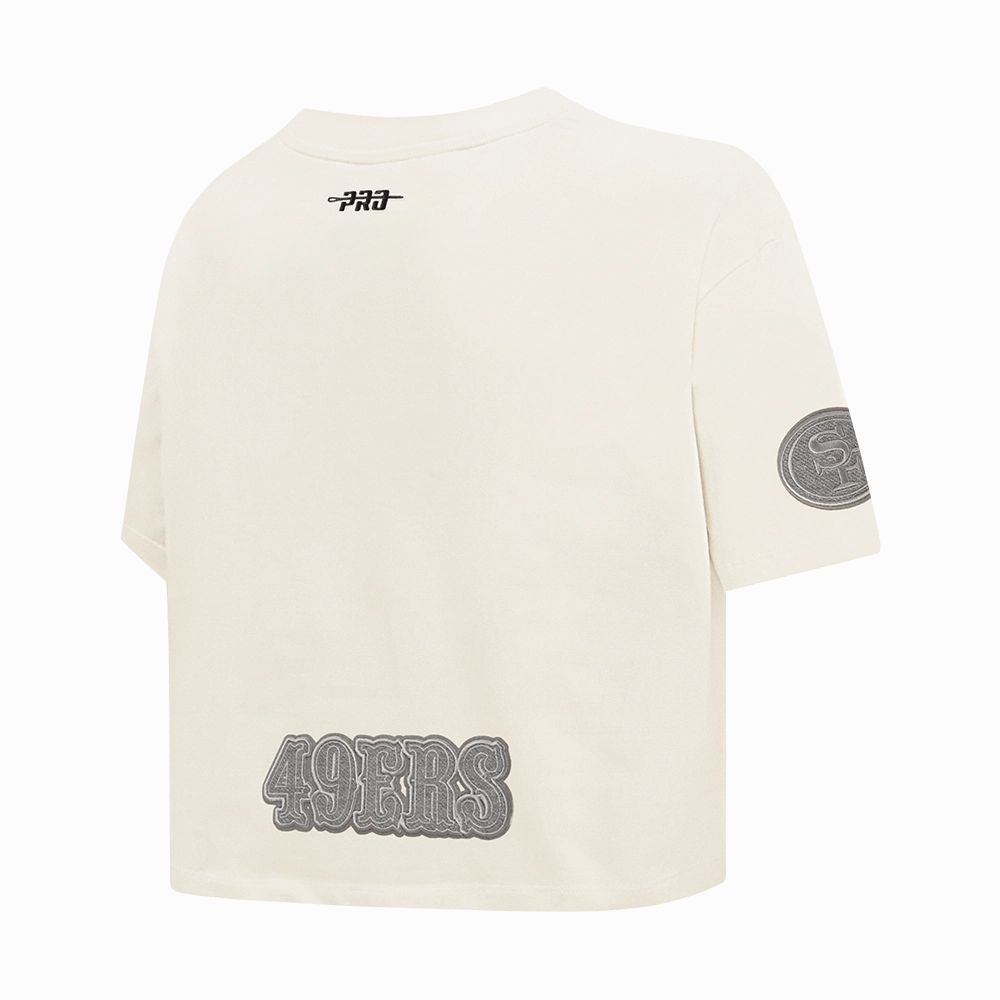 NFL SAN FRANCISCO 49ERS REVERSE FRENCH TERRY WOMEN'S SINGLE JERSEY BOXY TEE (EGGSHELL)