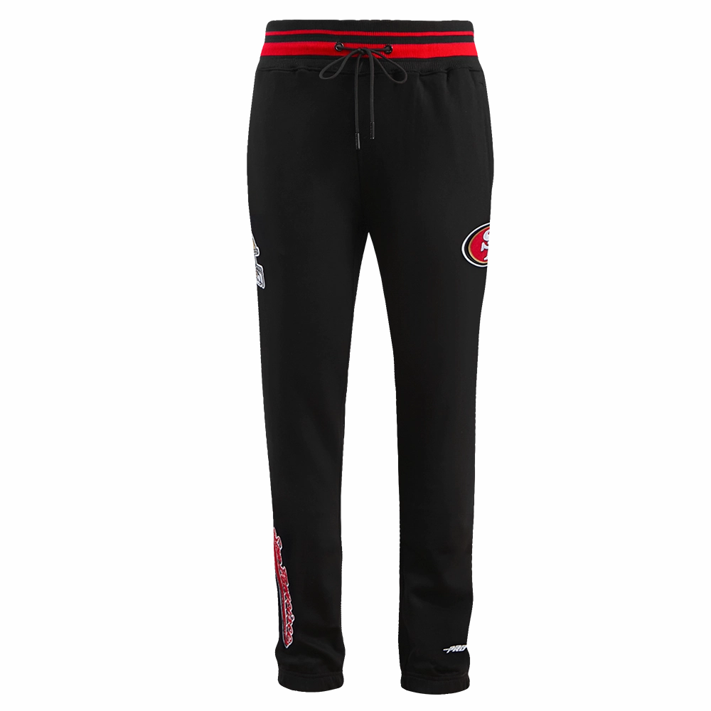 NFL SAN FRANCISCO 49ERS SCRIPT TAIL MEN'S RIB FLEECE SWEATPANT (BLACK/RED/BLACK)