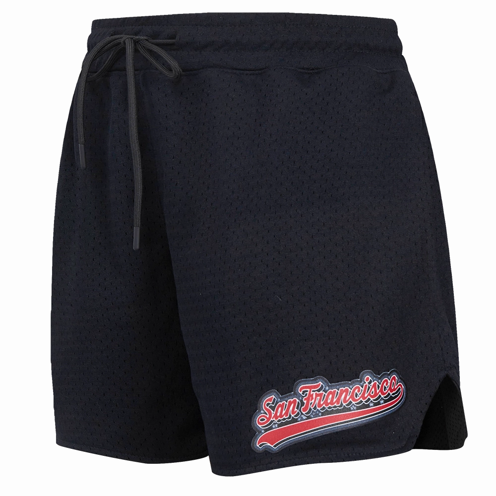 NFL SAN FRANCISCO 49ERS SCRIPT TAIL WOMEN'S MESH TAPE SHORT (BLACK)