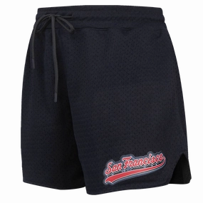 NFL SAN FRANCISCO 49ERS SCRIPT TAIL WOMEN'S MESH TAPE SHORT (BLACK)