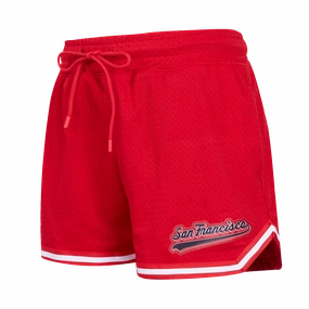NFL SAN FRANCISCO 49ERS SCRIPT TAIL WOMEN'S MESH TAPE SHORT (RED)
