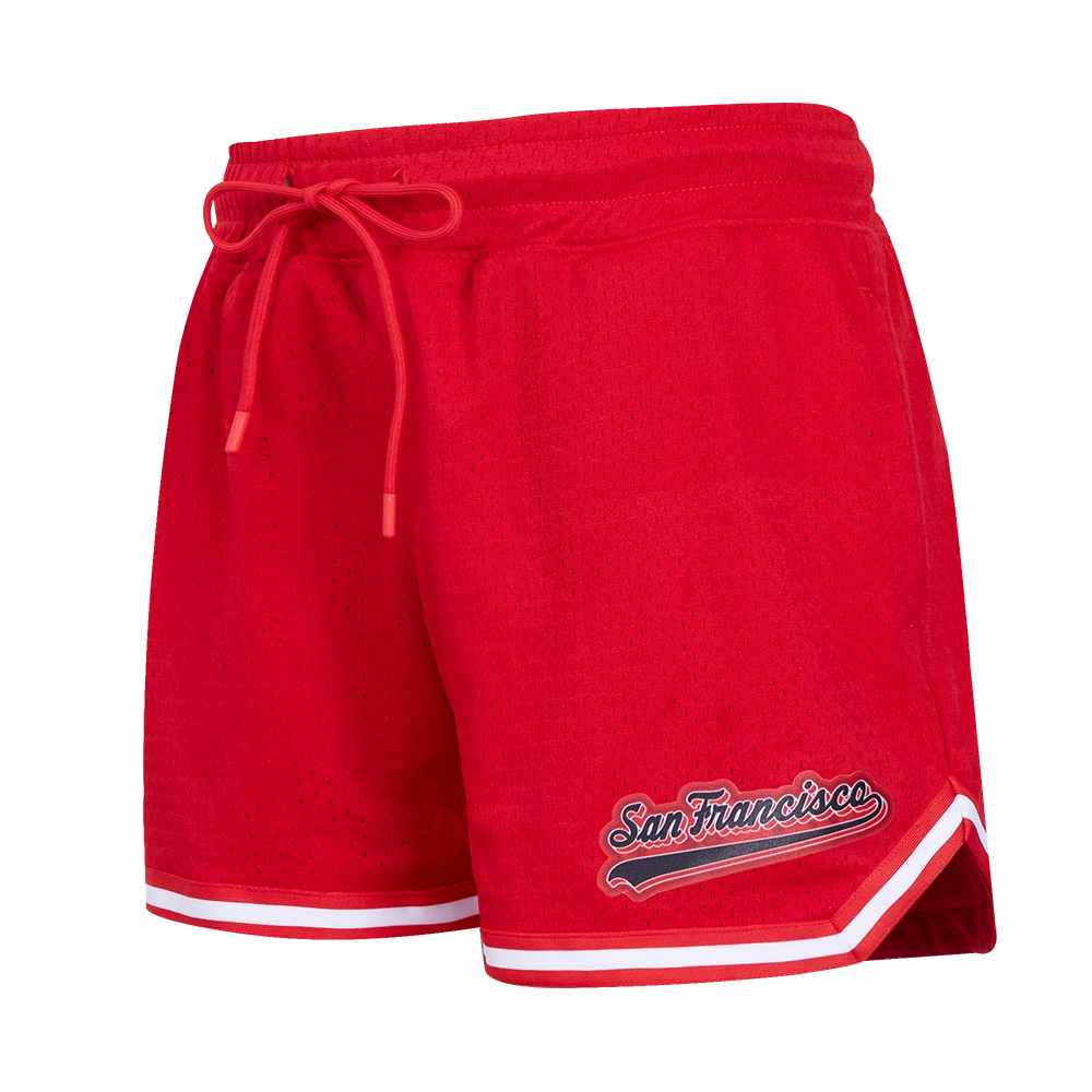 NFL SAN FRANCISCO 49ERS SCRIPT TAIL WOMEN'S MESH TAPE SHORT (RED)