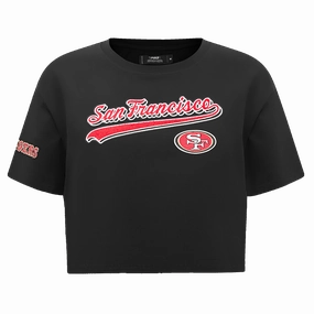 NFL SAN FRANCISCO 49ERS SCRIPT TAIL WOMEN'S SINGLE JERSEY BOXY TEE (BLACK)