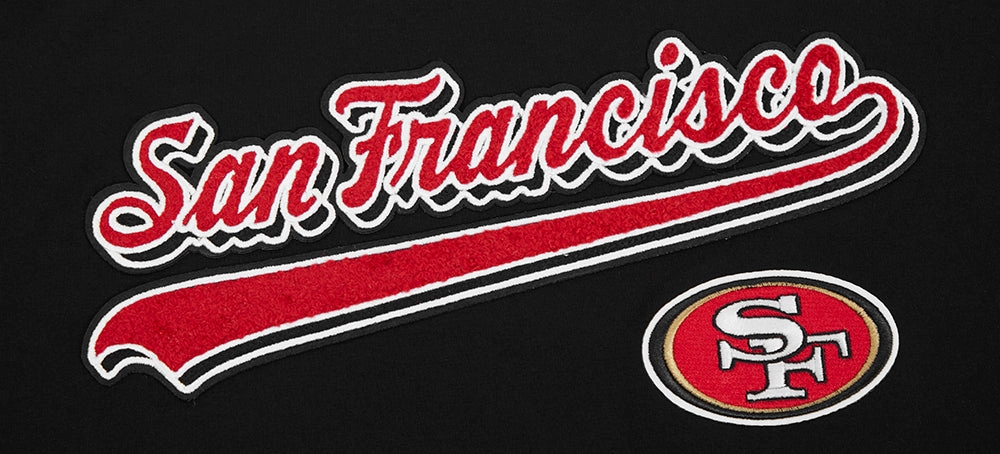NFL SAN FRANCISCO 49ERS SCRIPT TAIL WOMEN'S SINGLE JERSEY BOXY TEE (BLACK)