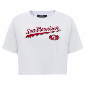 NFL SAN FRANCISCO 49ERS SCRIPT TAIL WOMEN'S SINGLE JERSEY BOXY TEE (WHITE)
