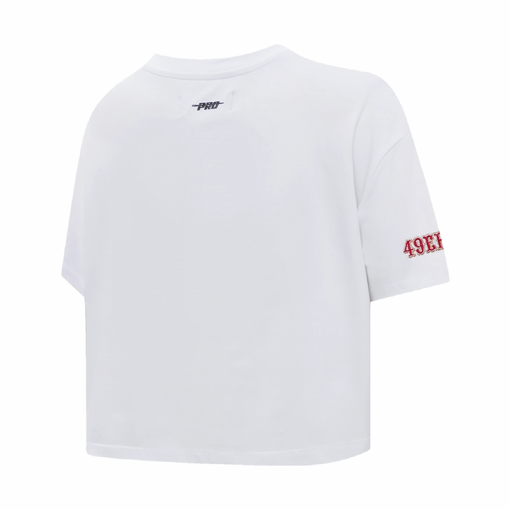 NFL SAN FRANCISCO 49ERS SCRIPT TAIL WOMEN'S SINGLE JERSEY BOXY TEE (WHITE)