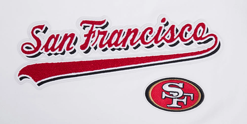 NFL SAN FRANCISCO 49ERS SCRIPT TAIL WOMEN'S SINGLE JERSEY BOXY TEE (WHITE)