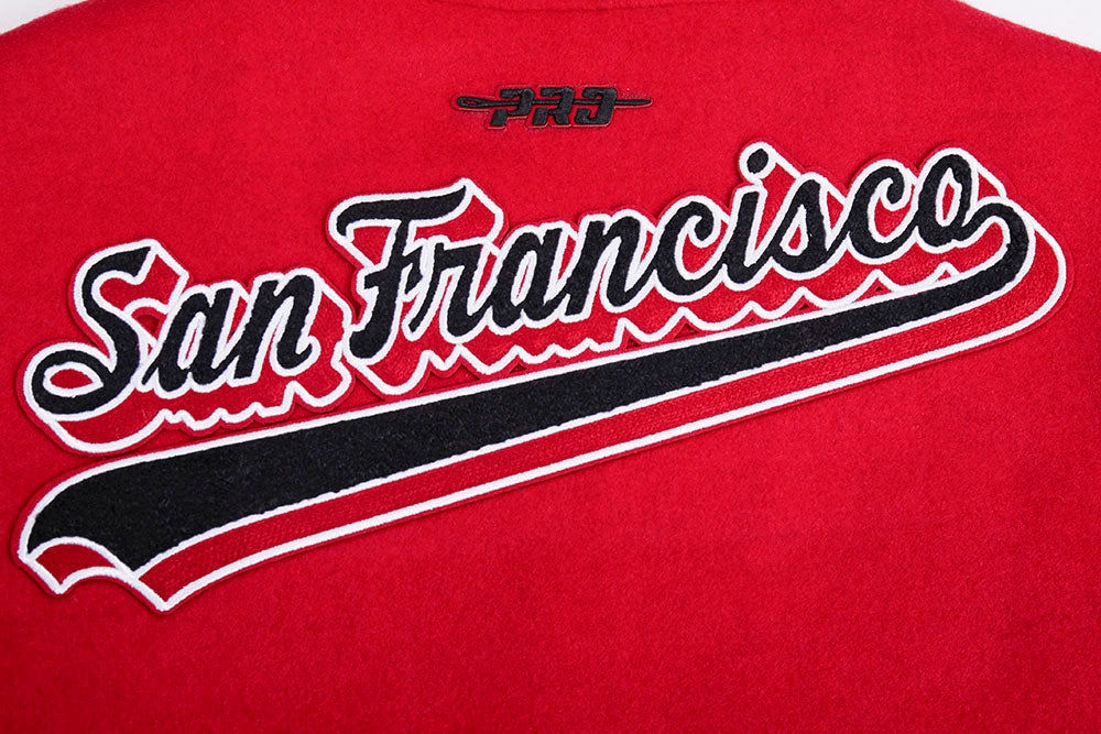 NFL SAN FRANCISCO 49ERS SCRIPT TAIL WOMEN'S WOOL VARSITY JACKET (RED/BLACK)