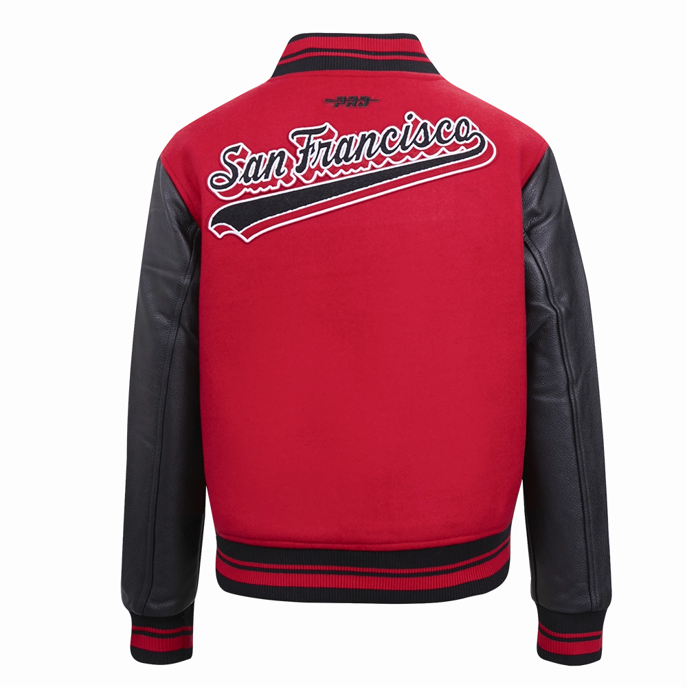 NFL SAN FRANCISCO 49ERS SCRIPT TAIL WOMEN'S WOOL VARSITY JACKET (RED/BLACK)
