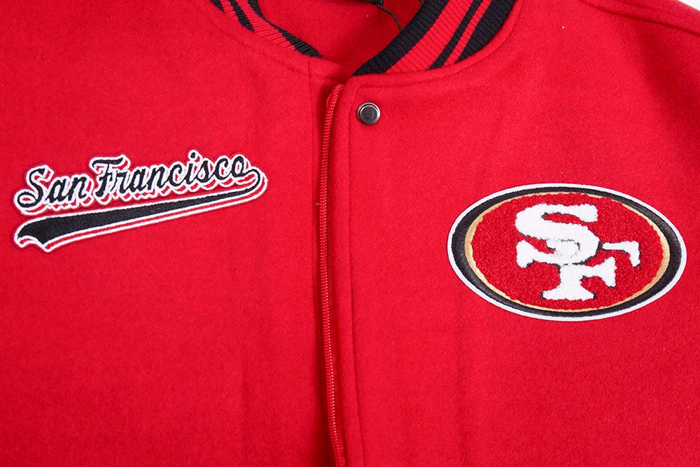 NFL SAN FRANCISCO 49ERS SCRIPT TAIL WOMEN'S WOOL VARSITY JACKET (RED/BLACK)