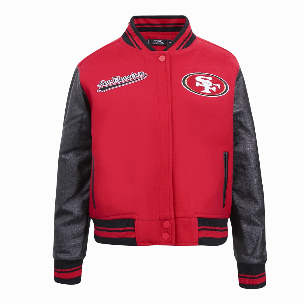NFL SAN FRANCISCO 49ERS SCRIPT TAIL WOMEN'S WOOL VARSITY JACKET (RED/BLACK)