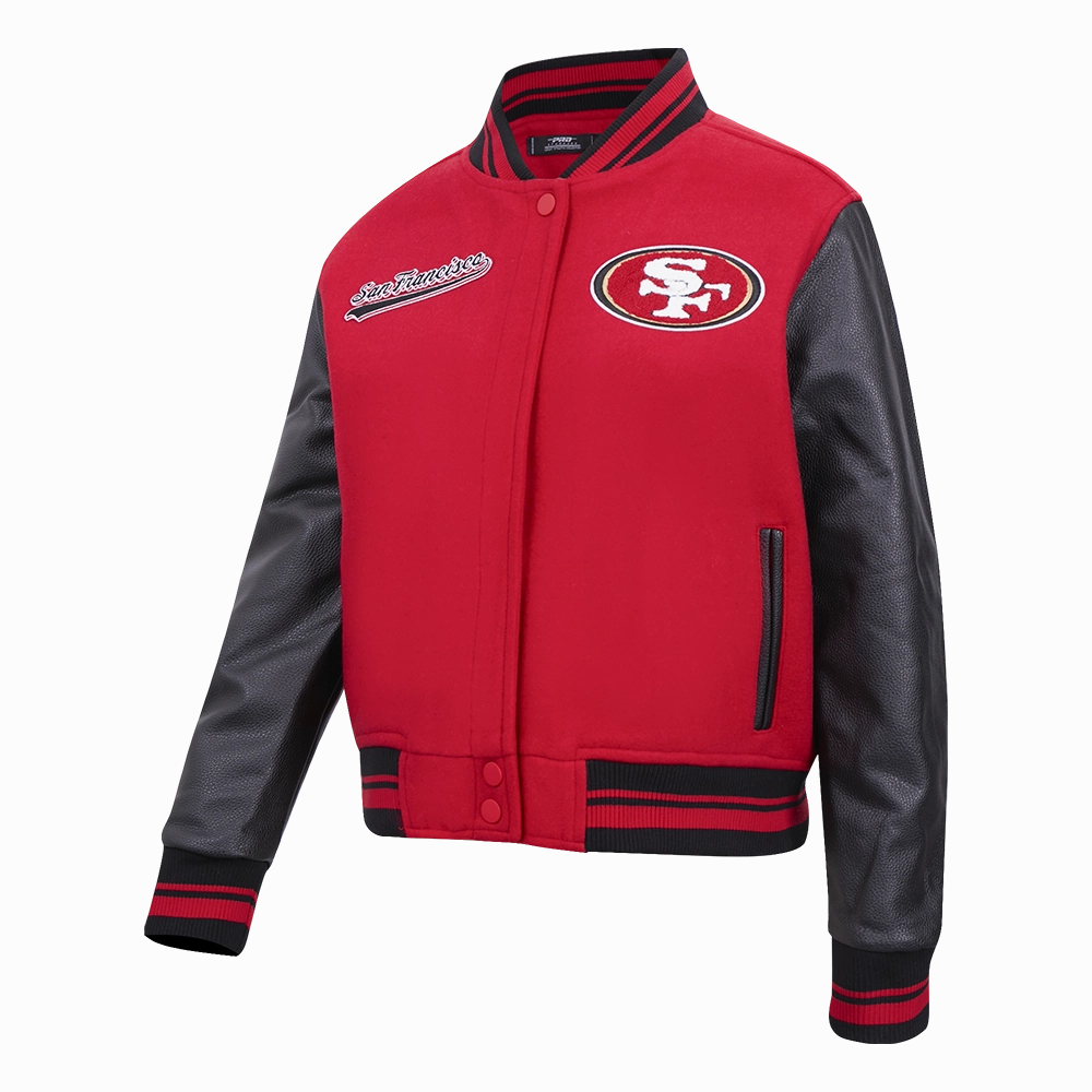 NFL SAN FRANCISCO 49ERS SCRIPT TAIL WOMEN'S WOOL VARSITY JACKET (RED/BLACK)