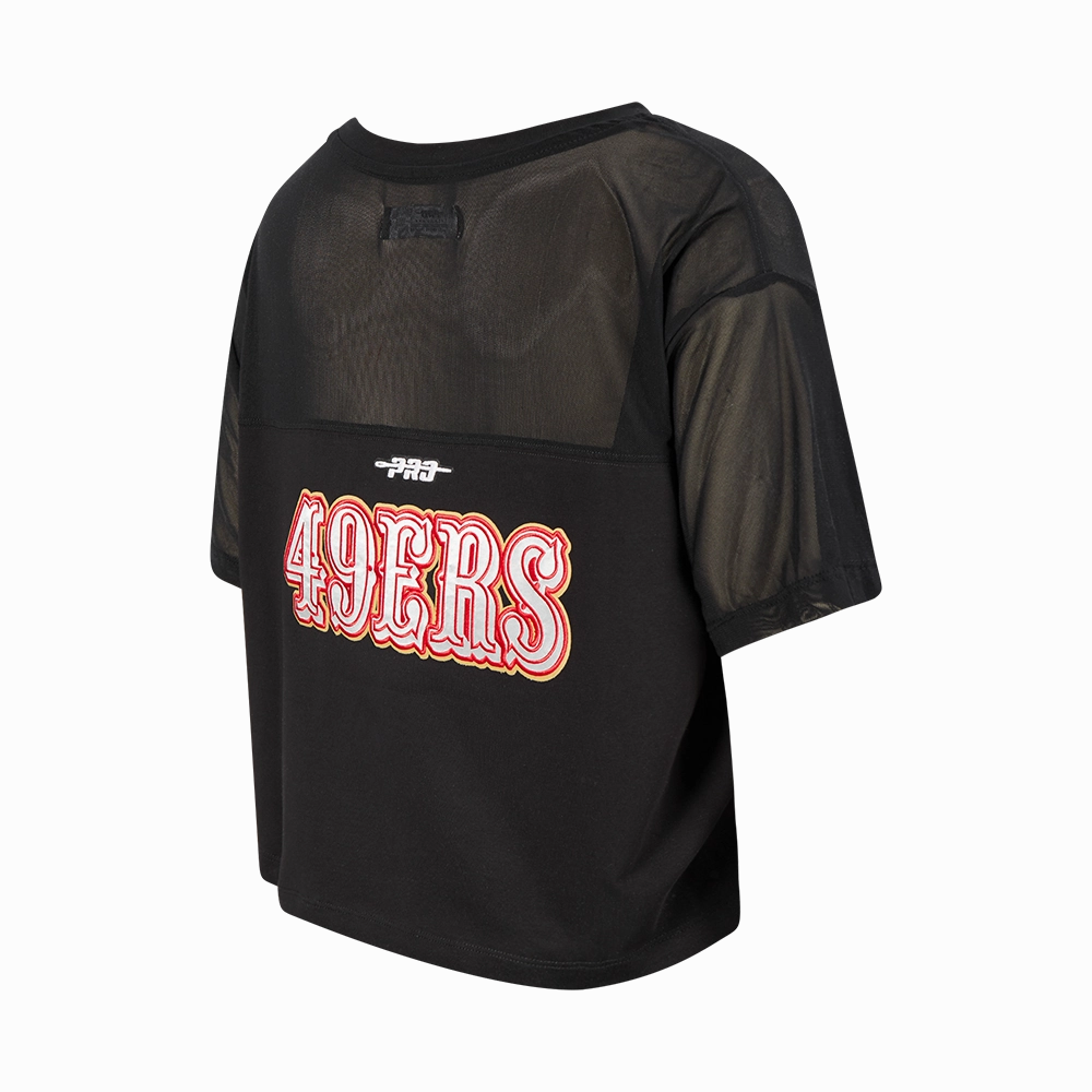 NFL SAN FRANCISCO 49ERS SHEER INFLUENCE WOMEN'S SHEER BOXY TEE (BLACK)