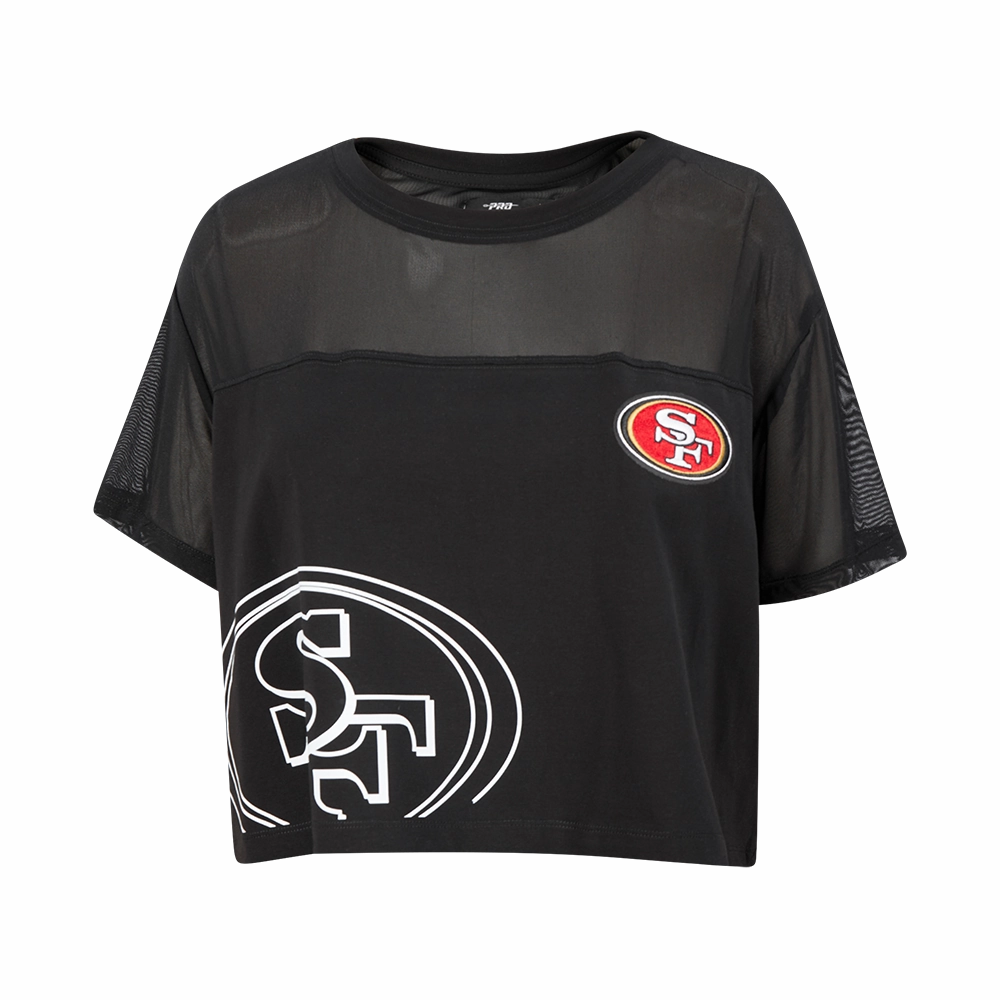 NFL SAN FRANCISCO 49ERS SHEER INFLUENCE WOMEN'S SHEER BOXY TEE (BLACK)