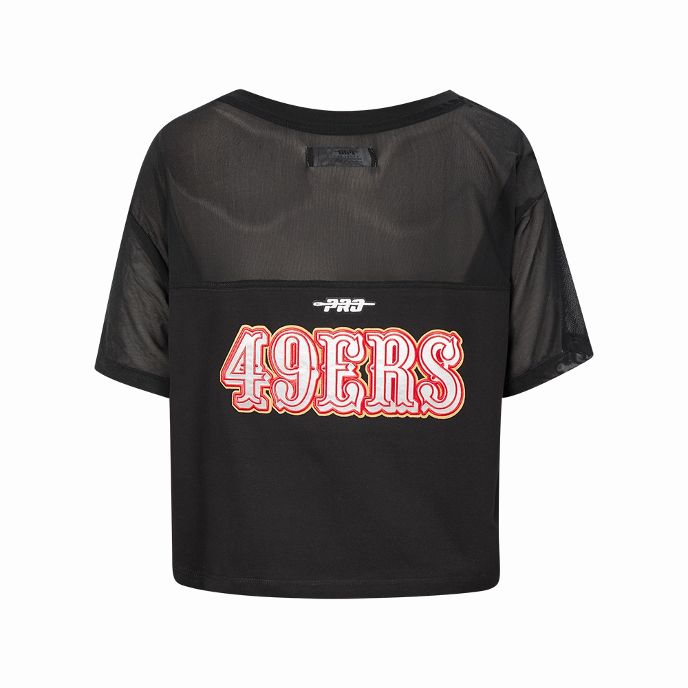 NFL SAN FRANCISCO 49ERS SHEER INFLUENCE WOMEN'S SHEER BOXY TEE (BLACK)