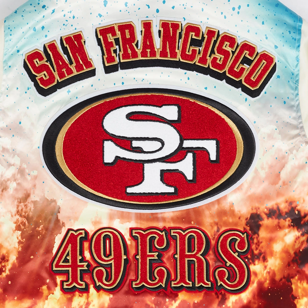 NFL SAN FRANCISCO 49ERS SUBLIMATED MEN'S SATIN JACKET-WHITE (EGGSHELL/ RED)