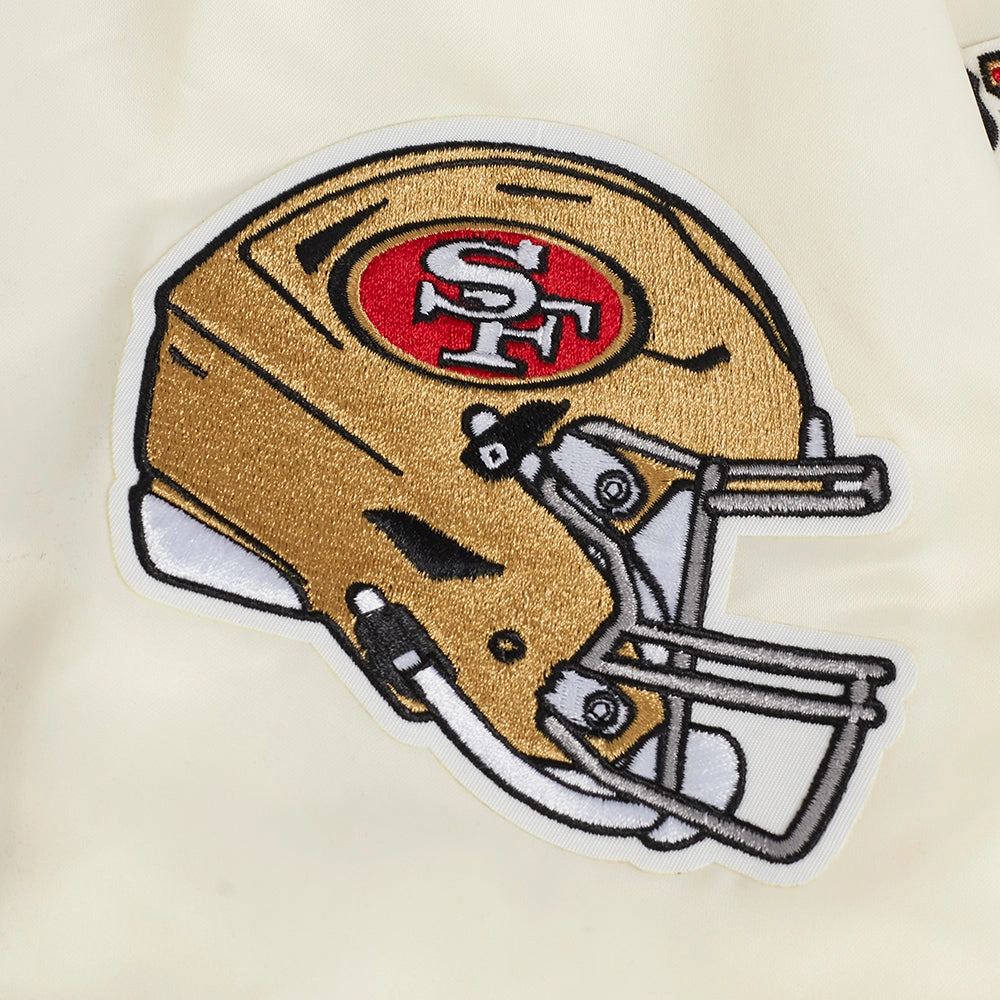 NFL SAN FRANCISCO 49ERS SUBLIMATED MEN'S SATIN JACKET-WHITE (EGGSHELL/ RED)