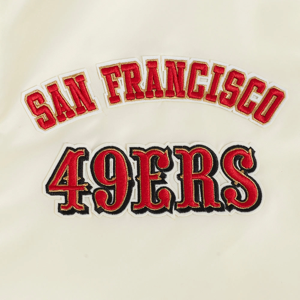 NFL SAN FRANCISCO 49ERS SUBLIMATED MEN'S SATIN JACKET-WHITE (EGGSHELL/ RED)