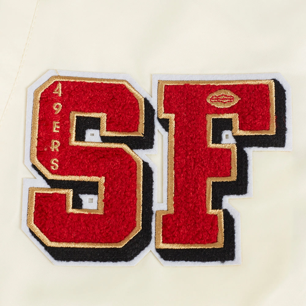 NFL SAN FRANCISCO 49ERS SUBLIMATED MEN'S SATIN JACKET-WHITE (EGGSHELL/ RED)
