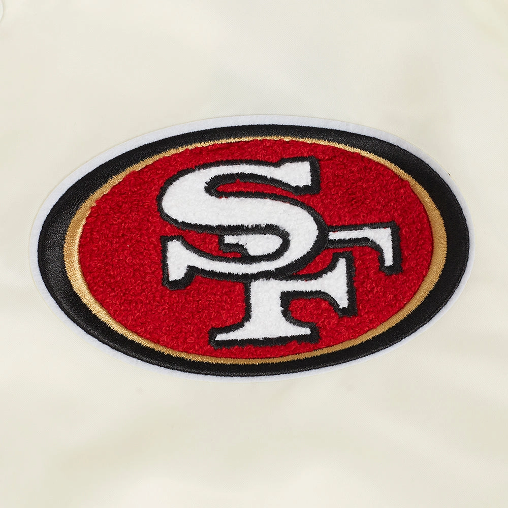 NFL SAN FRANCISCO 49ERS SUBLIMATED MEN'S SATIN JACKET-WHITE (EGGSHELL/ RED)