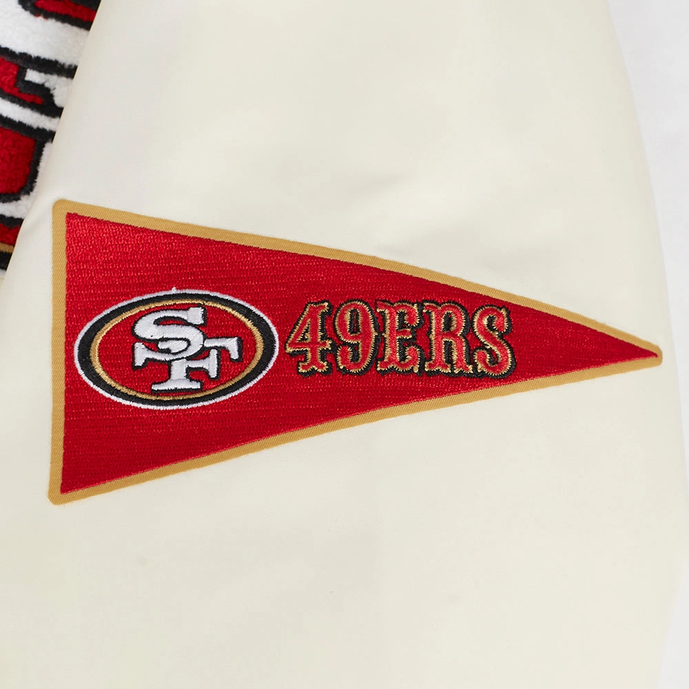NFL SAN FRANCISCO 49ERS SUBLIMATED MEN'S SATIN JACKET-WHITE (EGGSHELL/ RED)