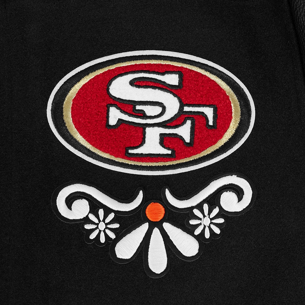 NFL SAN FRANCISCO 49ERS SUGAR SKULL MEN'S RIB WOOL VARSITY JACKET (BLACK/RED/BLACK)