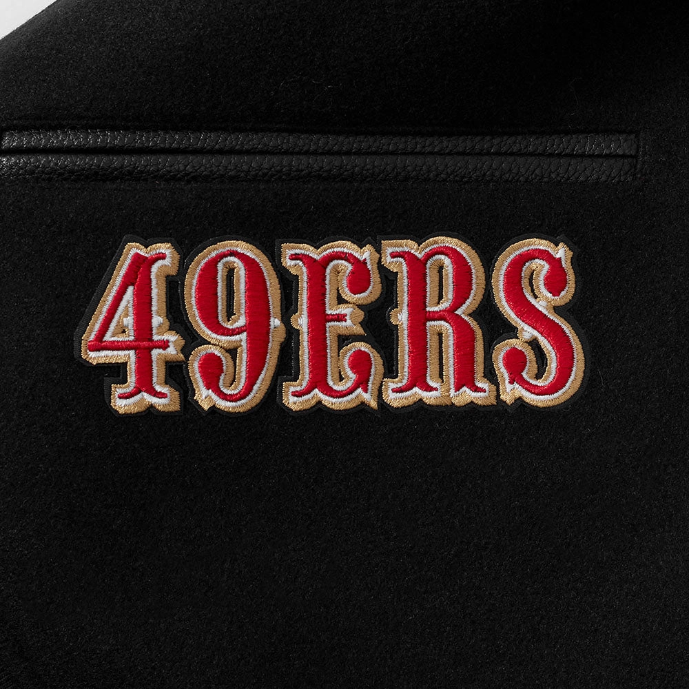 NFL SAN FRANCISCO 49ERS SUGAR SKULL MEN'S RIB WOOL VARSITY JACKET (BLACK/RED/BLACK)
