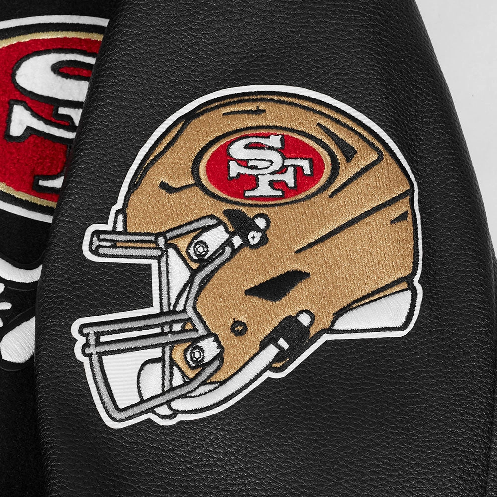 NFL SAN FRANCISCO 49ERS SUGAR SKULL MEN'S RIB WOOL VARSITY JACKET (BLACK/RED/BLACK)