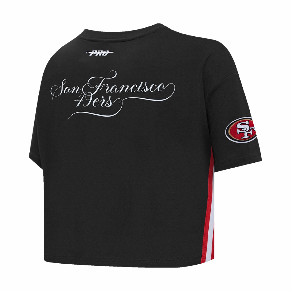 NFL SAN FRANCISCO 49ERS SUGAR SKULL WOMEN'S SINGLE JERSEY BOXY TEE (BLACK)