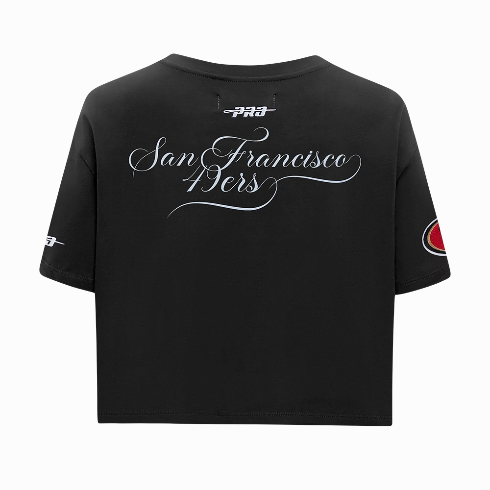 NFL SAN FRANCISCO 49ERS SUGAR SKULL WOMEN'S SINGLE JERSEY BOXY TEE (BLACK)