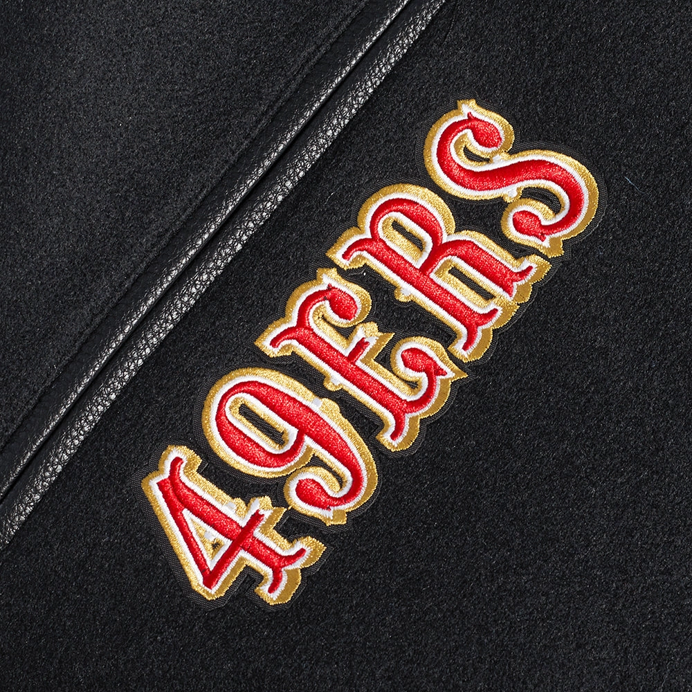 NFL SAN FRANCISCO 49ERS TEAM PENNANTS MEN'S RIB WOOL VARSITY JACKET (BLACK/RED/BLACK)