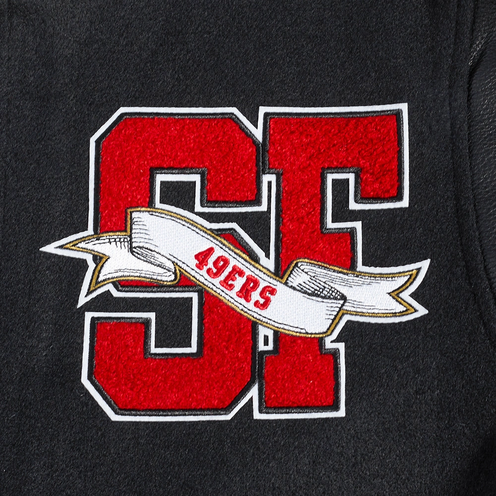 NFL SAN FRANCISCO 49ERS TEAM PENNANTS MEN'S RIB WOOL VARSITY JACKET (BLACK/RED/BLACK)