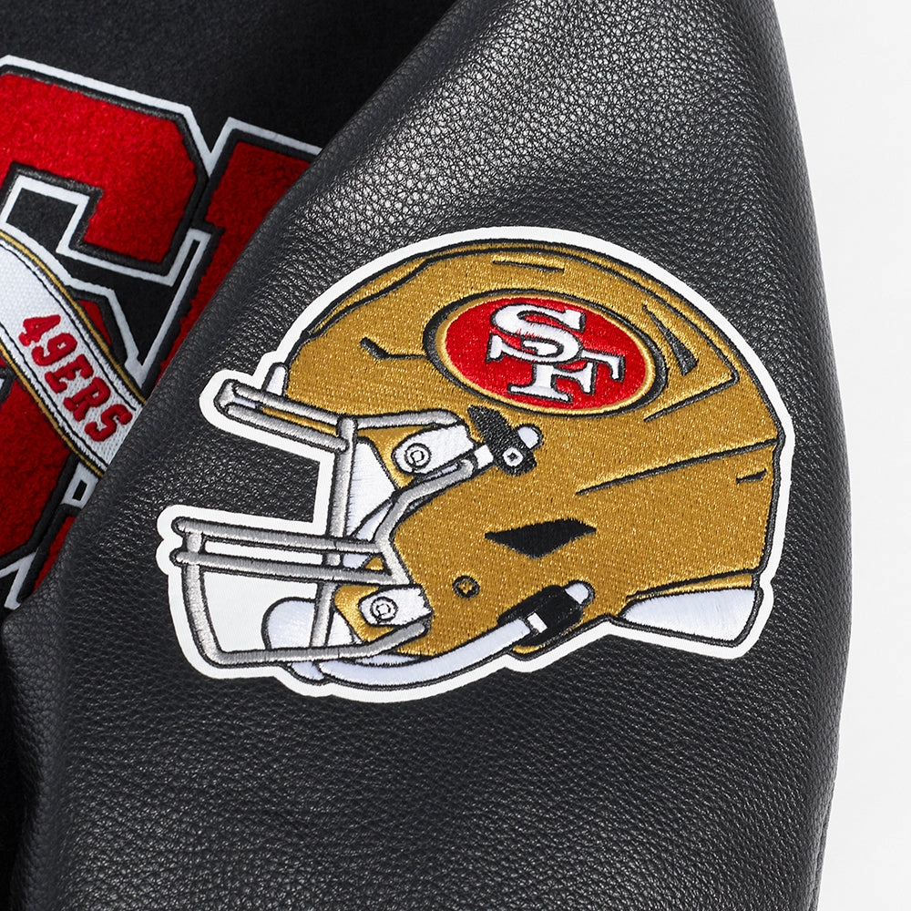 NFL SAN FRANCISCO 49ERS TEAM PENNANTS MEN'S RIB WOOL VARSITY JACKET (BLACK/RED/BLACK)