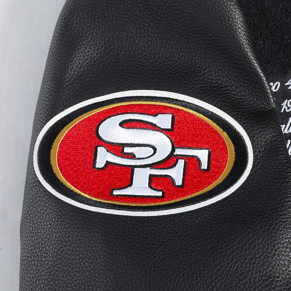 NFL SAN FRANCISCO 49ERS TEAM PENNANTS MEN'S RIB WOOL VARSITY JACKET (BLACK/RED/BLACK)