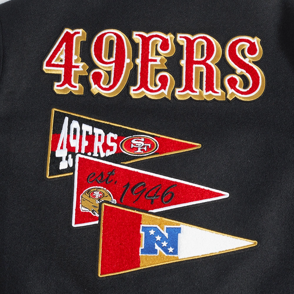 NFL SAN FRANCISCO 49ERS TEAM PENNANTS MEN'S RIB WOOL VARSITY JACKET (BLACK/RED/BLACK)