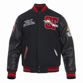 NFL SAN FRANCISCO 49ERS TEAM PENNANTS MEN'S RIB WOOL VARSITY JACKET (BLACK/RED/BLACK)