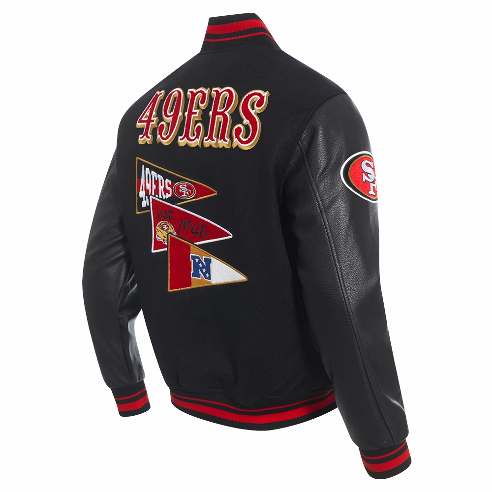 NFL SAN FRANCISCO 49ERS TEAM PENNANTS MEN'S RIB WOOL VARSITY JACKET (BLACK/RED/BLACK)