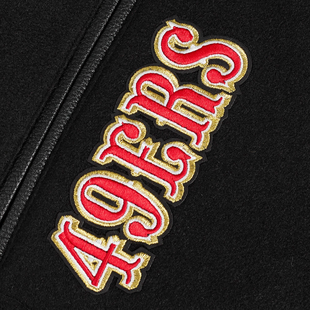 NFL SAN FRANCISCO 49ERS TURN IT UP MEN'S RIB WOOL VARSITY JACKET (BLACK/RED/BLACK)