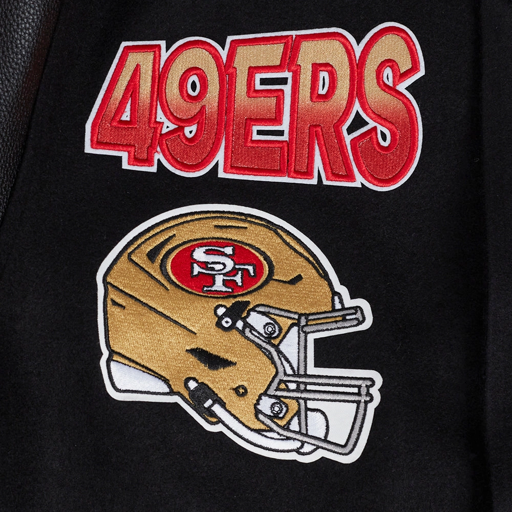 NFL SAN FRANCISCO 49ERS TURN IT UP MEN'S RIB WOOL VARSITY JACKET (BLACK/RED/BLACK)