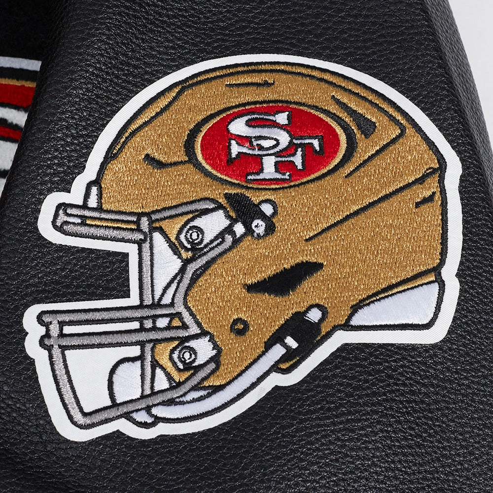 NFL SAN FRANCISCO 49ERS TURN IT UP MEN'S RIB WOOL VARSITY JACKET (BLACK/RED/BLACK)