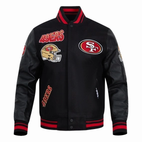 NFL SAN FRANCISCO 49ERS TURN IT UP MEN'S RIB WOOL VARSITY JACKET (BLACK/RED/BLACK)